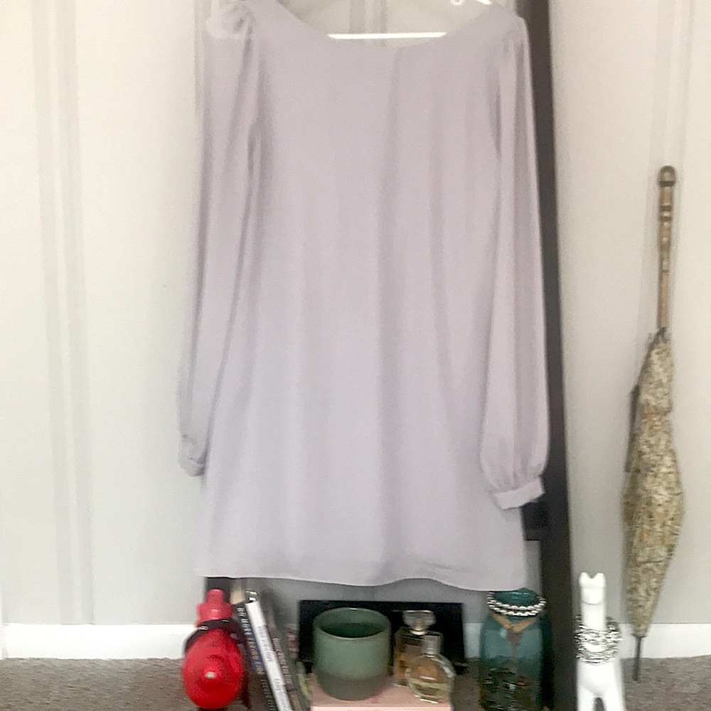 ‼️SOLD‼️Lulus Grey/Lavender shift dress•sheer sleeves•fully lined body•Size:XS